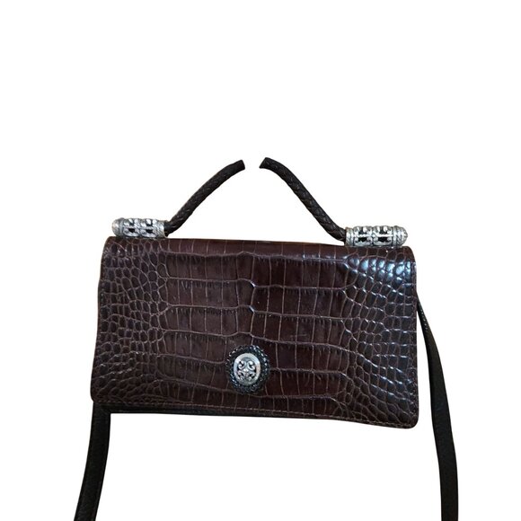 Brighton Crocodile Embossed Leather Crossbody Purse With Silver Accents & Adjust - Picture 2 of 7
